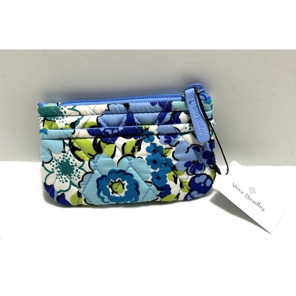 Vera Bradley Coin Purse Blueberry Blooms Quilted Cotton Blue Green Zip Close